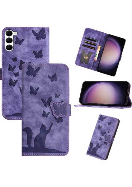 Samsung Galaxy S24 Artı Flip Folio Cüzdan Kılıf Kabartmalı Kedi (Yurt Dışından)