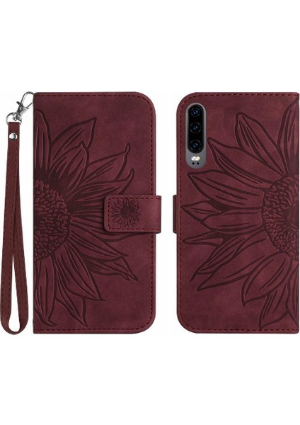 Kart Pu ile Huawei P30 Kabartmalı Ayçiçeği Flip Cüzdan Telefon Kılıfı Için Kılıf (Yurt Dışından)