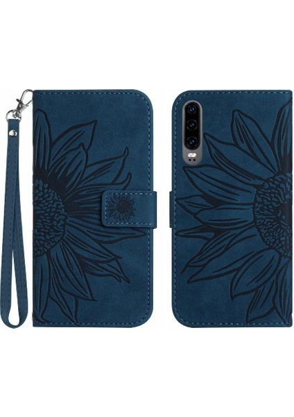 Kart Pu ile Huawei P30 Kabartmalı Ayçiçeği Flip Cüzdan Telefon Kılıfı Için Kılıf (Yurt Dışından)