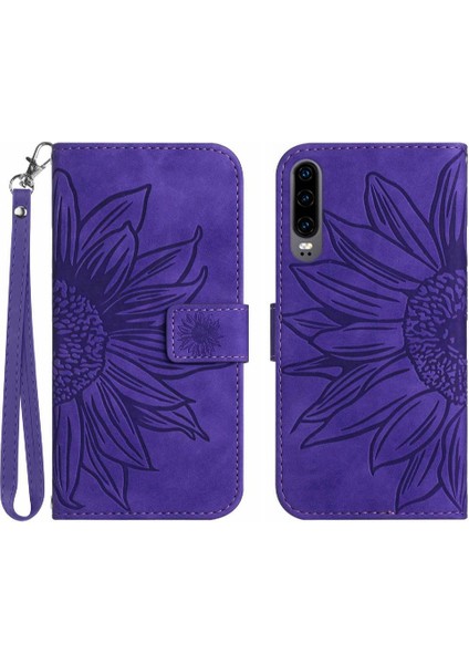 Kart Pu ile Huawei P30 Kabartmalı Ayçiçeği Flip Cüzdan Telefon Kılıfı Için Kılıf (Yurt Dışından)
