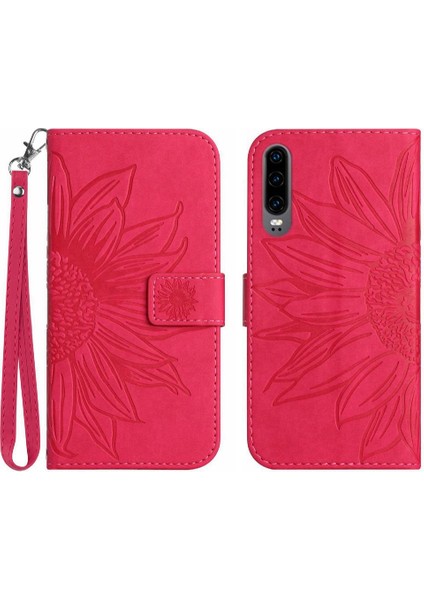Kart Pu ile Huawei P30 Kabartmalı Ayçiçeği Flip Cüzdan Telefon Kılıfı Için Kılıf (Yurt Dışından)