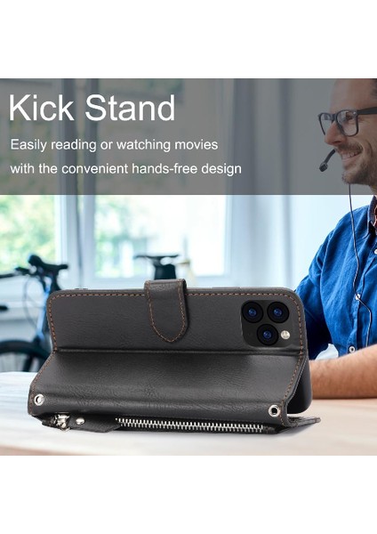 Iphone 11 Için Flip Case Pro Pu Deri Anti Scratch Kickstand Manyetik (Yurt Dışından)