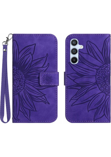 Samsung Galaxy Case 5g Flip Cüzdan Telefon Kılıfı Için Kabartmalı Ayçiçeği (Yurt Dışından)