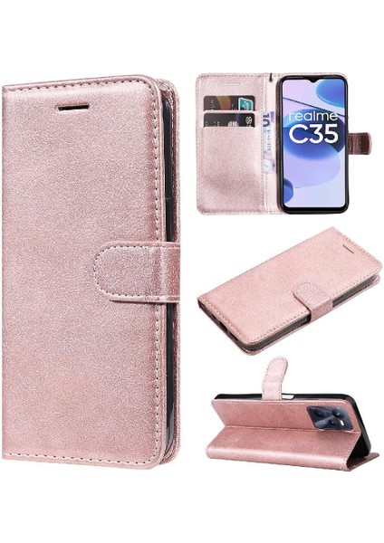 Realme C35 4g Yüksek Kaliteli Deri Klasik Düz Renk Için Flip Case (Yurt Dışından)