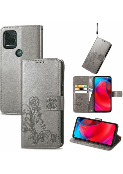 Motorola Moto G Stylus 5g Için Kılıf Kısa Kayış Deri Kılıf Dört Yaprak Flip (Yurt Dışından)