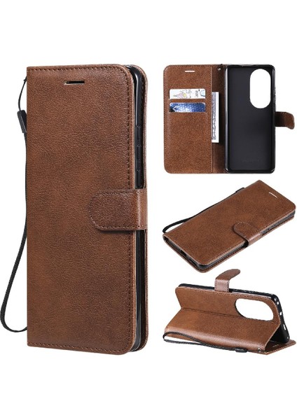 Kart Yuvası Iş ile Huawei P50 Pro Klasik Düz Renk Için Flip Case (Yurt Dışından)
