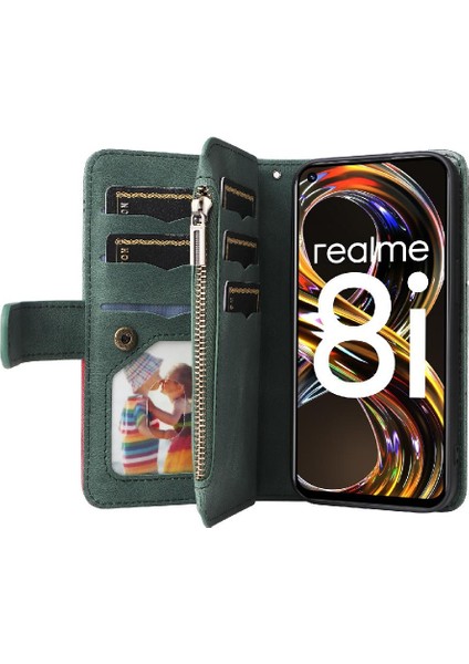 Realme 8i Iki Renkli Dikiş Dokuz Kart Yuvaları Fermuar Cüzdan Tarzı (Yurt Dışından) fırsatları