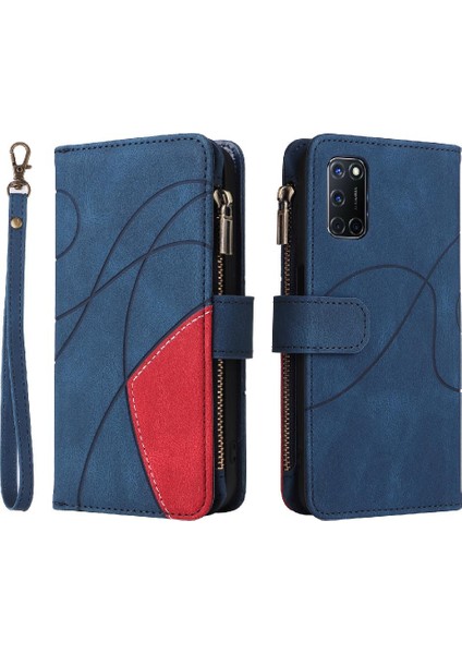 Oppo A92/A72/A52 Iki Renkli Dikiş Fermuar Cüzdan Tarzı Dokuz (Yurt Dışından)