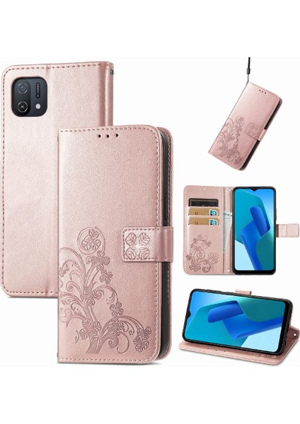 Oppo A16K Zarif Iş Flip Kapak Için Kılıf Kısa Kayış Dört Yaprak (Yurt Dışından)