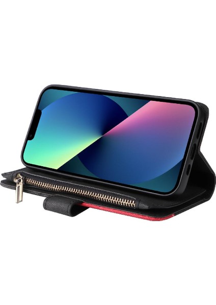 IPhone 13 Mini Fermuar Cüzdan Tarzı Dokuz Kart Yuvaları Iki Renkli (Yurt Dışından)