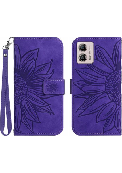 Motorola Moto G53 Flip Cüzdan Telefon Kılıfı Için Kılıf Kabartmalı Ayçiçeği Kısa (Yurt Dışından)