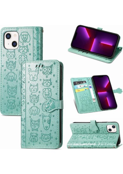 Iphone 13 Mini Deri Kılıf Kapak Kapak Darbeye Karikatür Kısa (Yurt Dışından)