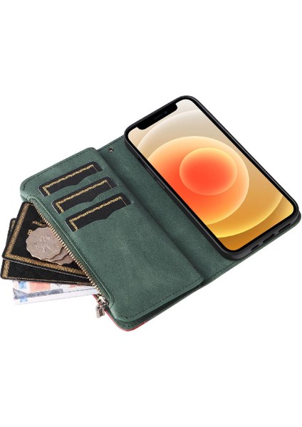 Kart Yuvası Standı Fermuar ile IPhone 12 Mini Kickstand Koruyucu Kılıf (Yurt Dışından)