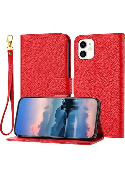 Iphone 12 Mini Litch Desen Flip Folio Pu Deri Kart Için Telefon Kılıfı (Yurt Dışından)