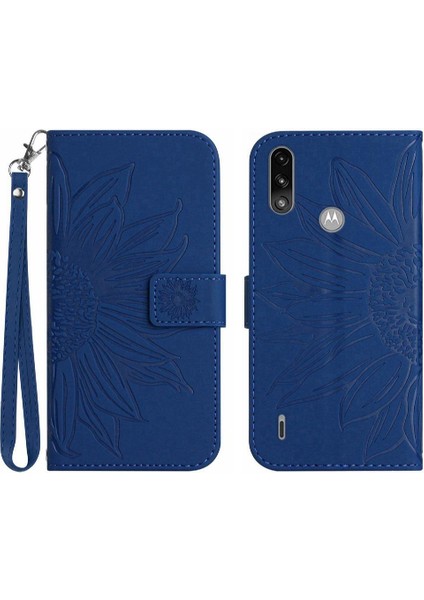 Motorola E7 Güç Kabartmalı Ayçiçeği Kısa Kayış Lüks Pu ile Kılıf (Yurt Dışından)