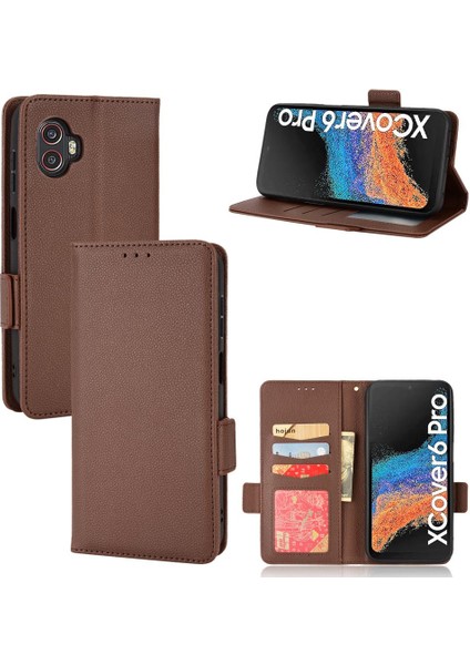Samsung Galaxy Xcover6 Pro Pu Deri Manyetik Kart Yuvaları Tutucu (Yurt Dışından)