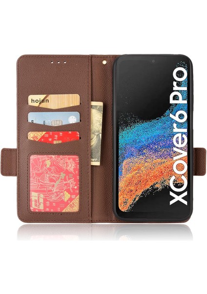 Samsung Galaxy Xcover6 Pro Pu Deri Manyetik Kart Yuvaları Tutucu (Yurt Dışından)