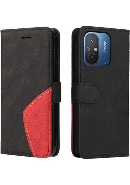 Xiaomi Redmi 12C Iki Renkli Dikiş Için Kılıf Kickstand Koruyucu Pu Flip (Yurt Dışından)