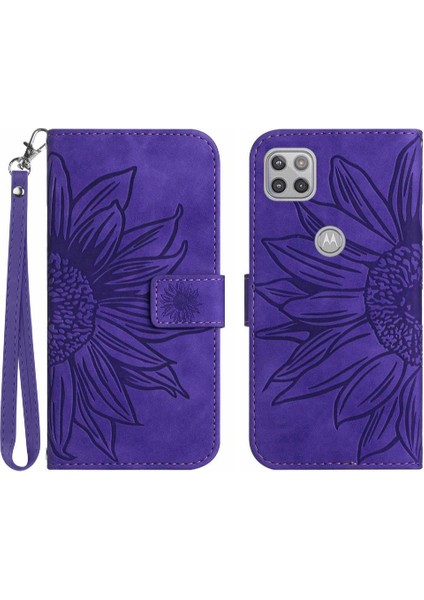 Motorola Moto G 5g Flip Cüzdan Telefon Kılıfı Için Kılıf Kısa Kayış Kabartmalı Pu (Yurt Dışından)