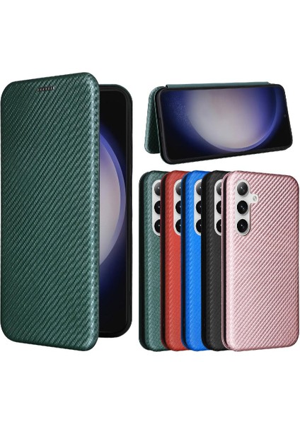 Samsung Galaxy S24 Kart Ekleme Deri Folio Flip Case Fiber Için Kılıf (Yurt Dışından)