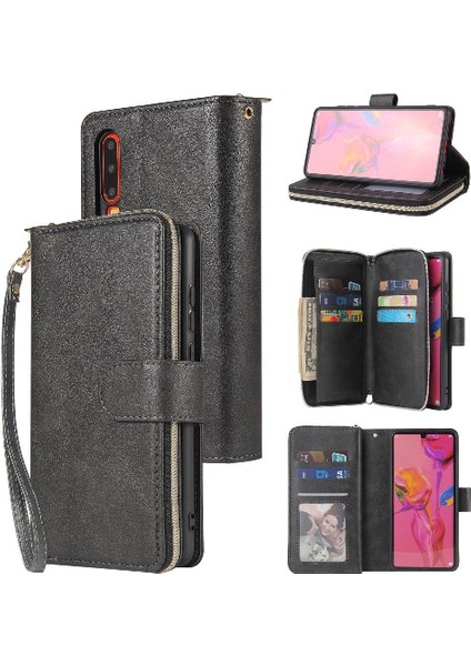El Kayışı Flip ile 9 Kart Yuvaları ile Huawei P30 Cüzdan Kılıf Için Kılıf (Yurt Dışından)