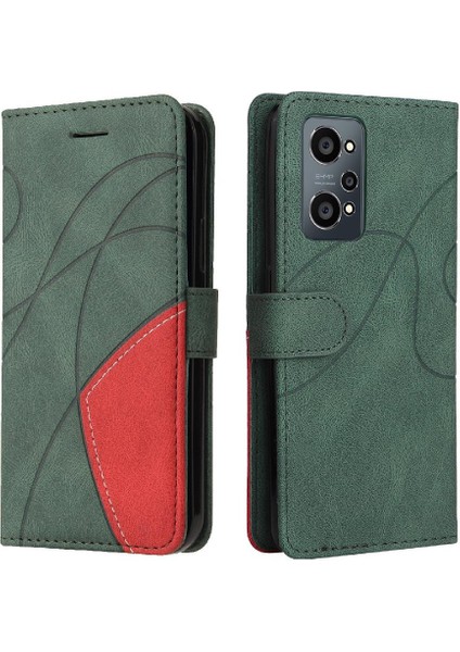 Realme Gt Neo 2 Iki Renkli Dikiş Kickstand Koruyucu Pu Flip Için Kılıf (Yurt Dışından)