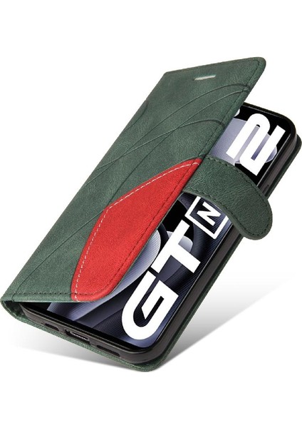 Realme Gt Neo 2 Iki Renkli Dikiş Kickstand Koruyucu Pu Flip Için Kılıf (Yurt Dışından)
