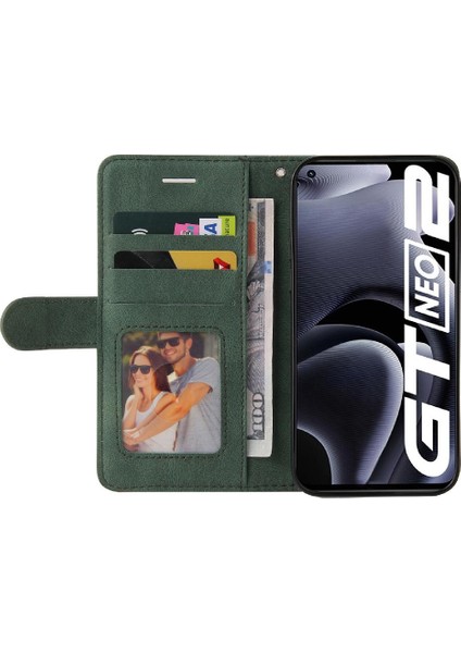Realme Gt Neo 2 Iki Renkli Dikiş Kickstand Koruyucu Pu Flip Için Kılıf (Yurt Dışından)