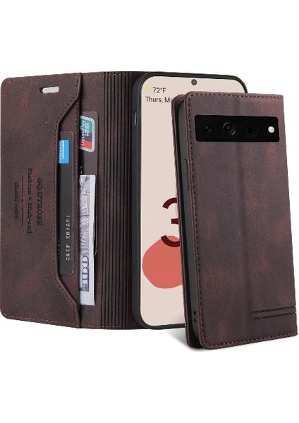 Google Pixel 7 Pro Kickstand Premium Deri Iki Kart Yuvası Için Kılıf (Yurt Dışından)