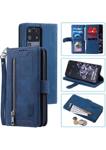 Samsung Galaxy S20 Ultra Kordon Cüzdan Için Flip Case 9 Kart Yuvaları Pu (Yurt Dışından)