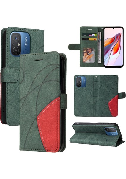 Xiaomi Redmi 12C Iki Renkli Dikiş Için Kılıf Kickstand Koruyucu Pu Flip (Yurt Dışından)