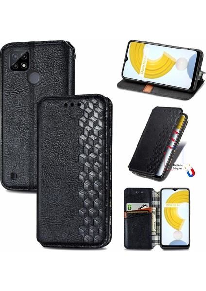 Oppo Realme C21Y Cüzdan Fonksiyonu Için Kılıf Deri Kılıf Kapak Kapak Moda (Yurt Dışından)