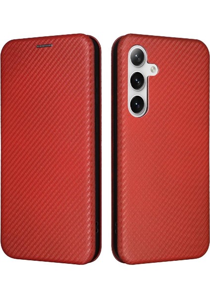 Samsung Galaxy S24 Kart Ekleme Deri Folio Flip Case Fiber Için Kılıf (Yurt Dışından)