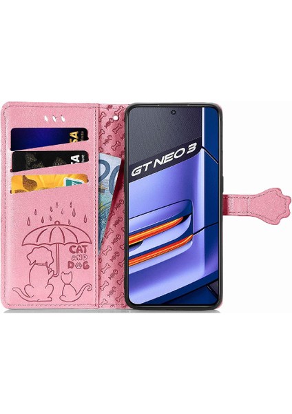 Realme Gt Neo 3 Darbeye Karikatür Hayvanlar Için Kılıf Deri Kılıf Flip (Yurt Dışından)