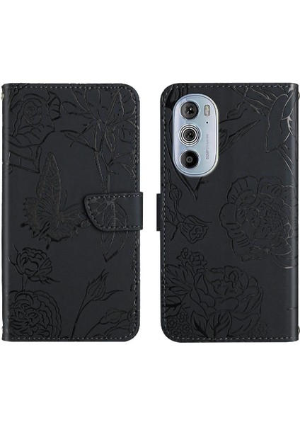 Motorola Kenar 30 Pro Çiçekler ve Bilek Kayışı Pu ile Kelebekler Için Kılıf (Yurt Dışından)