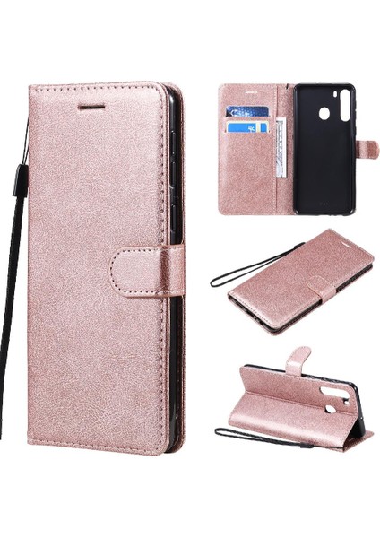 Kart Yuvası Klasik Düz Renk Yüksek ile Samsung Galaxy A21 Için Flip Case (Yurt Dışından)