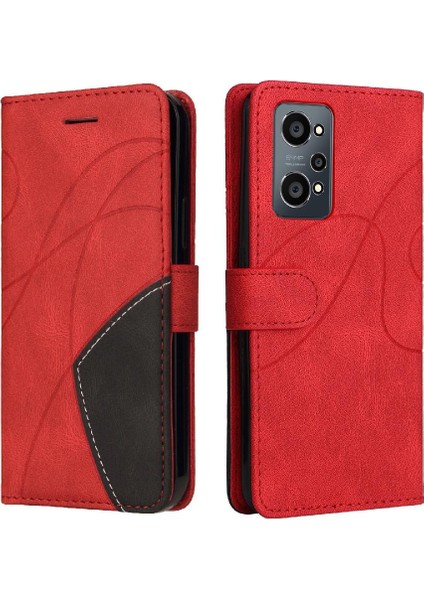 Realme Gt Neo 2 Iki Renkli Dikiş Kickstand Koruyucu Pu Flip Için Kılıf (Yurt Dışından)