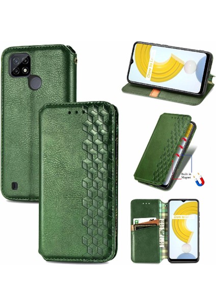 Oppo Realme C21Y Cüzdan Fonksiyonu Için Kılıf Deri Kılıf Kapak Kapak Moda (Yurt Dışından)