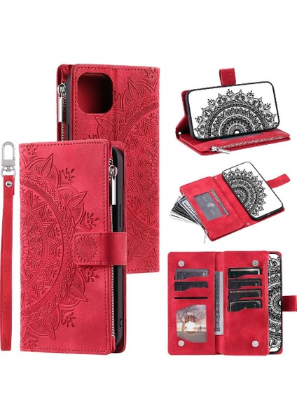 Kırmızı Dikey Çizgili Karbon Fiber Pu Eklenmiş IPhone 13 Mini Için Kılıf (Yurt Dışından)