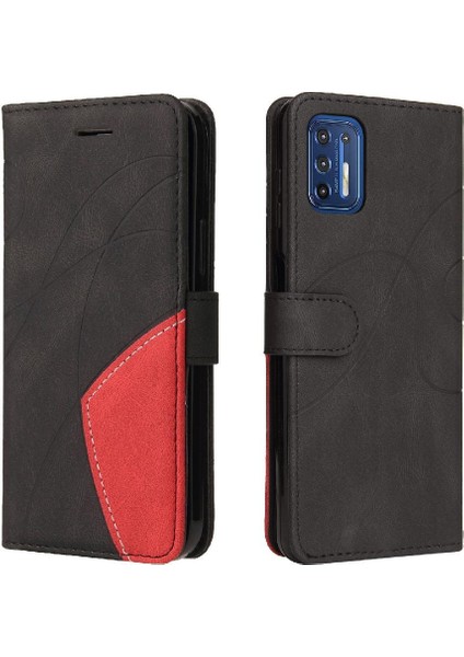 Motorola Moto G9 Artı Iki Renkli Dikiş Pu Deri Flip Folio Için Kılıf (Yurt Dışından)