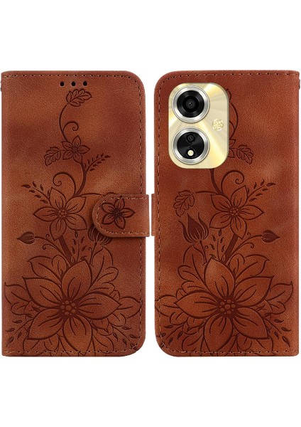 Oppo A59 5g Cüzdan Manyetik Kart Tutucu Için Kickstand Kabartmalı Zambak (Yurt Dışından)