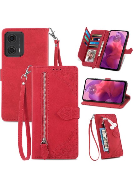 Motorola Moto G24 Çoklu Kart Yuvası Flip Fermuar Tarzı Cüzdan Için Kılıf (Yurt Dışından)