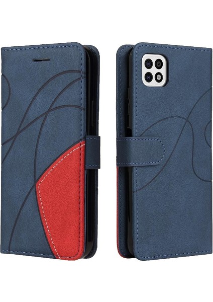 Samsung Galaxy A22 5g Iki Renkli Dikiş Pu Deri Flip Folio (Yurt Dışından)