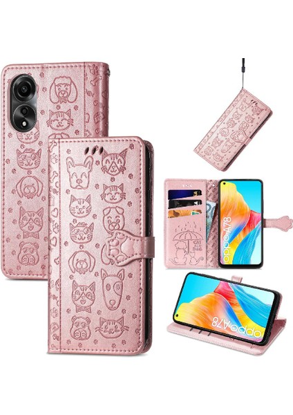 Oppo A78 4g Için Kılıf Deri Kılıf Kapak Çevirin Darbeye Kısa Kayış (Yurt Dışından)