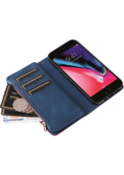 IPhone 7/8 Için Dokuz Kart Yuvaları Kickstand Koruyucu Fermuar Cüzdan (Yurt Dışından) modelleri