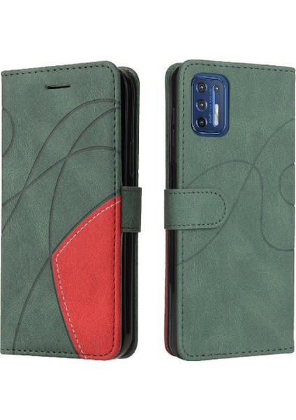 Motorola Moto G9 Artı Iki Renkli Dikiş Pu Deri Flip Folio Için Kılıf (Yurt Dışından)