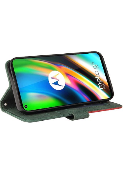 Motorola Moto G9 Artı Iki Renkli Dikiş Pu Deri Flip Folio Için Kılıf (Yurt Dışından) modelleri