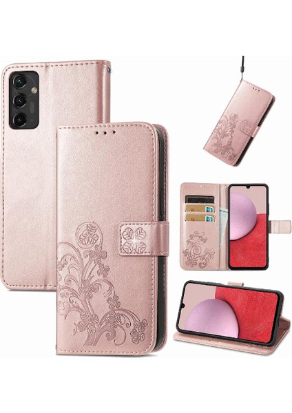 Samsung Galaxy A14 5g Flip Kapak Için Kılıf Kısa Kayış Dört Yapraklı Yonca (Yurt Dışından)