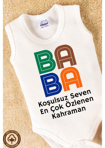 Özel Tasarım %100 Organik Pamuklu Seven Özlenen Kahraman Baba Baskılı Bebek Body Zıbın