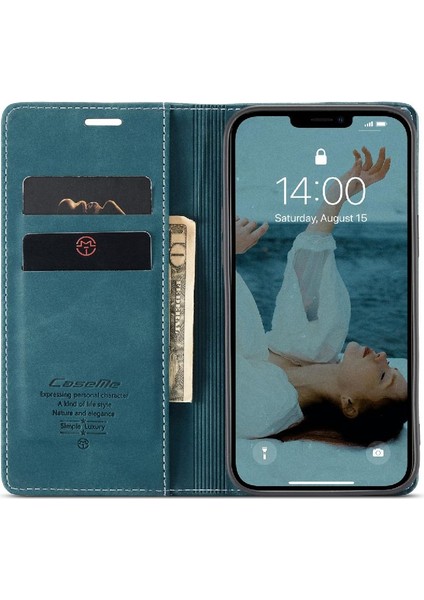 Iphone 13 Için Flip Case Pro Flip Folio Kitap Kılıf Kart Yuvası Kickstand Pu (Yurt Dışından)